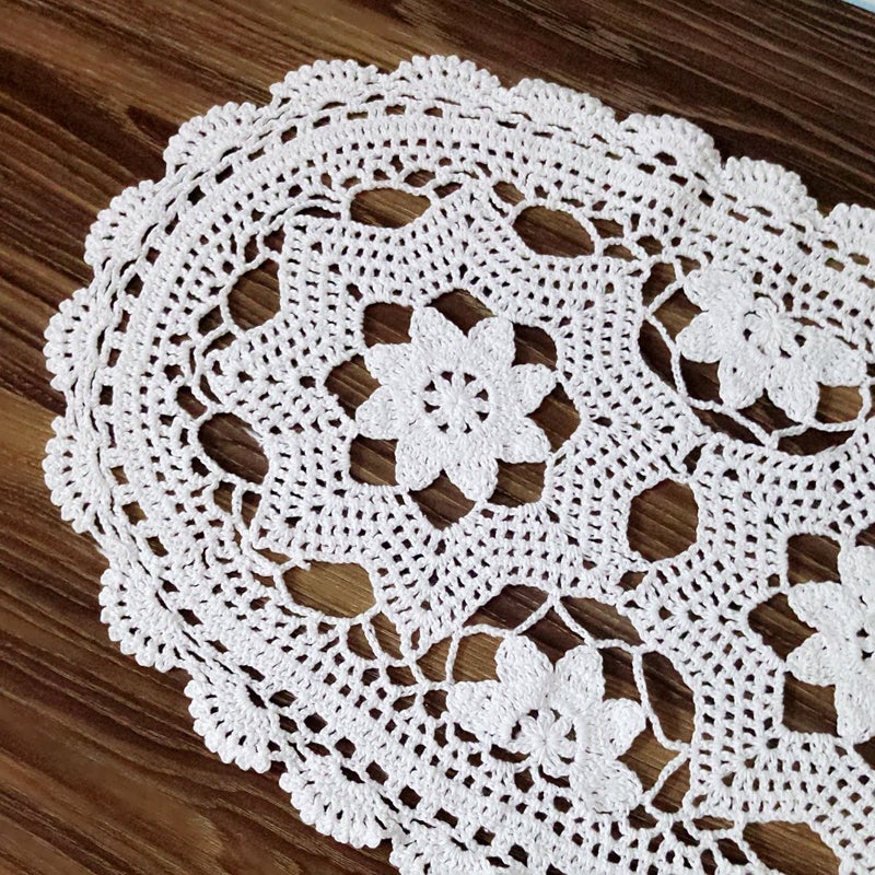 Laivigo Handmade Crochet Lace Oval Lucky Flower Tablecloth Table Runner Doilies Doily,12x24 Inch,White - Image 5