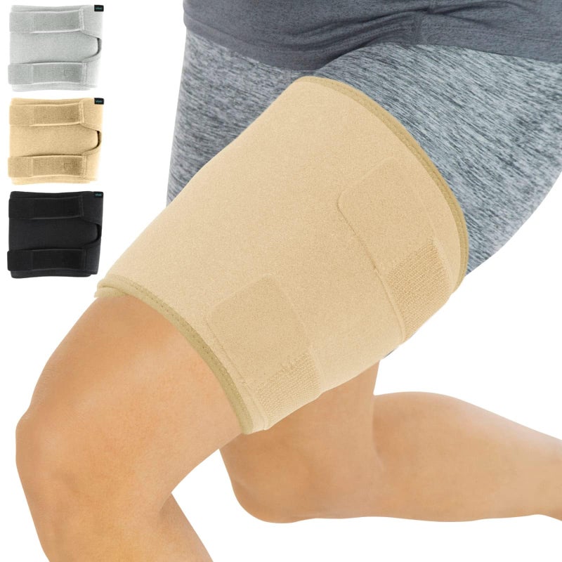 Vive Thigh Brace Hamstring Quad Wrap Adjustable Compression Sleeve Support for Pulled Groin Muscle Sprains Quadricep Tendinitis Workouts Sciatica Pain and Sports Recovery Men Women Beige