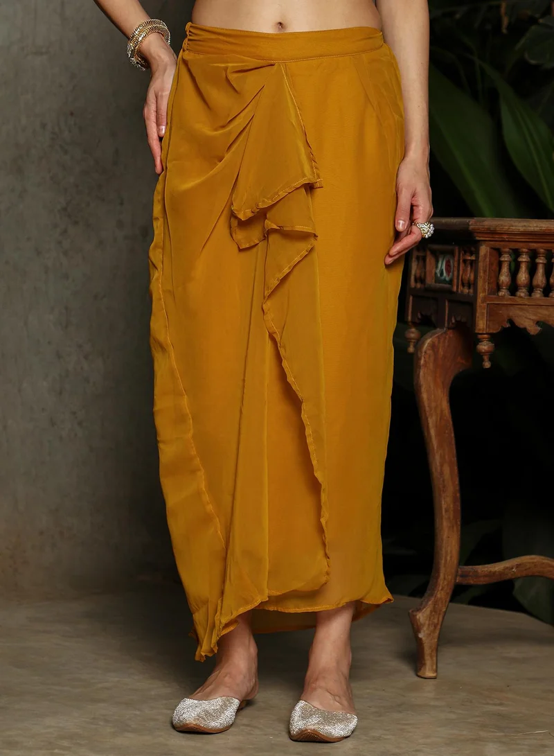 QISSA Women's Mustard Yellow Ethereal Blossom Co-Ord Set For Casual Wear | V Neck | Sleeveless | 2 Piece Co-Ords Designed With Comfort Fit For Everyday Ethnic Wear