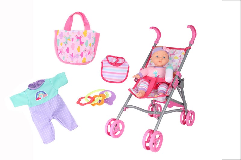 Dream Collection, Baby Doll Care Gift Set with Stroller - Lifelike Baby Doll and Accessories for Realistic Pretend Play, Posable Soft Toy - 12â€ - Image 2