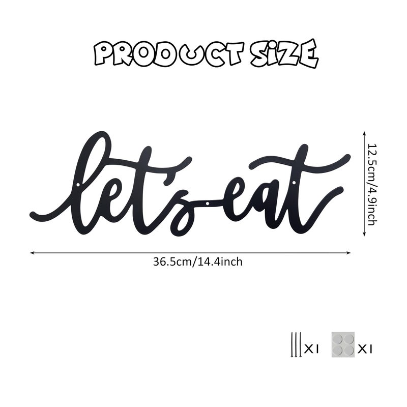 AWISBI Metal Let's Eat Sign, Rustic Cutout Eat Signs, Farmhouse Wall Sign, Kitchen Wall Decor for Kitchen Dining Room Living Room Home Cafe Bar Restaurant Decoration(Black) - Image 2