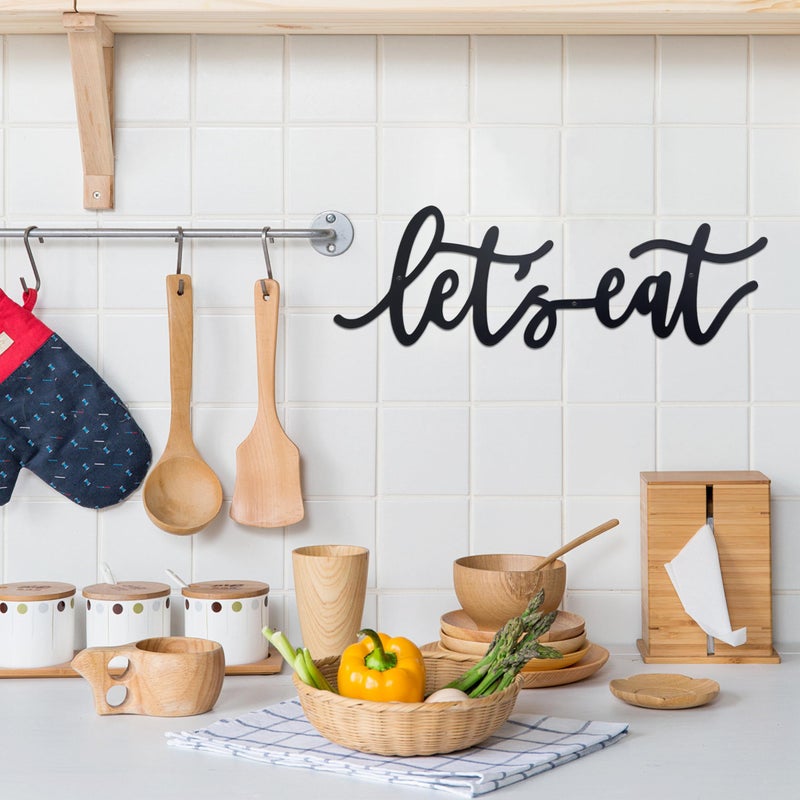 AWISBI Metal Let's Eat Sign, Rustic Cutout Eat Signs, Farmhouse Wall Sign, Kitchen Wall Decor for Kitchen Dining Room Living Room Home Cafe Bar Restaurant Decoration(Black) - Image 4