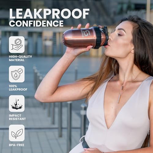 SHAKESPHERE زجاجة شاكر شاكسبير من الفولاذ المقاوم للصدأ - 24 أونصة زجاجة شاكر بروتين معزولة للمشروبات الساخنة والباردة - مثالية للشيكات والسموذي، مقاومة للتسرب، خالية من BPA، لا حاجة لكرات الخلط، نحاسية - Image 4