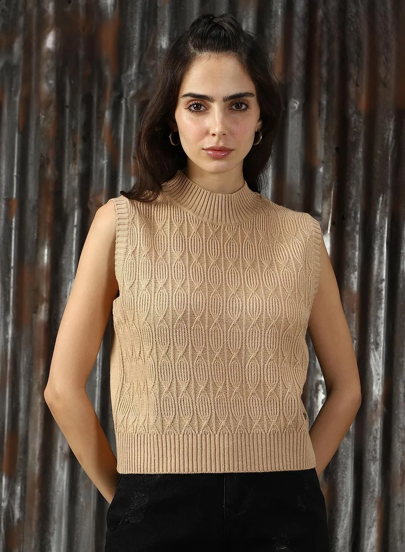 High Star Beige Women's Beige 100% Acrylic Solid Sweater for Women | Best Price UAE