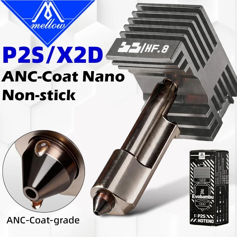 MELLOW Nano Non Stick Coated Hotend for P2S X2D A1 and A1 Mini 3D Printers Standard and High Flow - Image 2