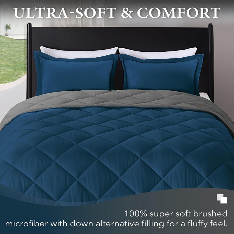 downluxe California King Comforter Set - Ocean and Grey Cal King Comforter Set, Soft Bedding Sets for All Seasons - 3 Pieces - 1 Comforter (104"x96") and 2 Pillow Shams(20"x36") - Image 2