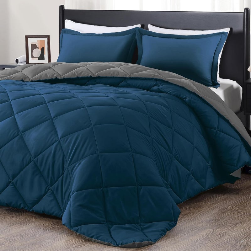downluxe California King Comforter Set - Ocean and Grey Cal King Comforter Set, Soft Bedding Sets for All Seasons - 3 Pieces - 1 Comforter (104"x96") and 2 Pillow Shams(20"x36") - Image 1