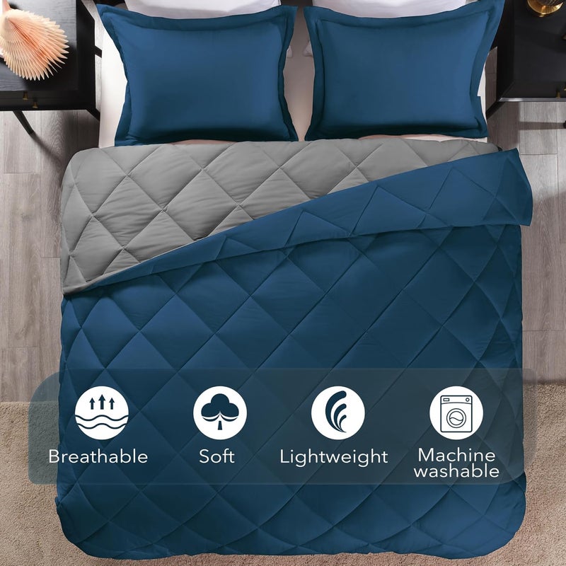 downluxe California King Comforter Set - Ocean and Grey Cal King Comforter Set, Soft Bedding Sets for All Seasons - 3 Pieces - 1 Comforter (104"x96") and 2 Pillow Shams(20"x36") - Image 5
