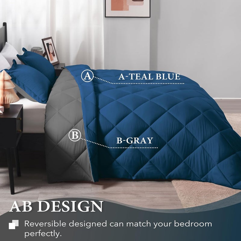downluxe California King Comforter Set - Ocean and Grey Cal King Comforter Set, Soft Bedding Sets for All Seasons - 3 Pieces - 1 Comforter (104"x96") and 2 Pillow Shams(20"x36") - Image 4
