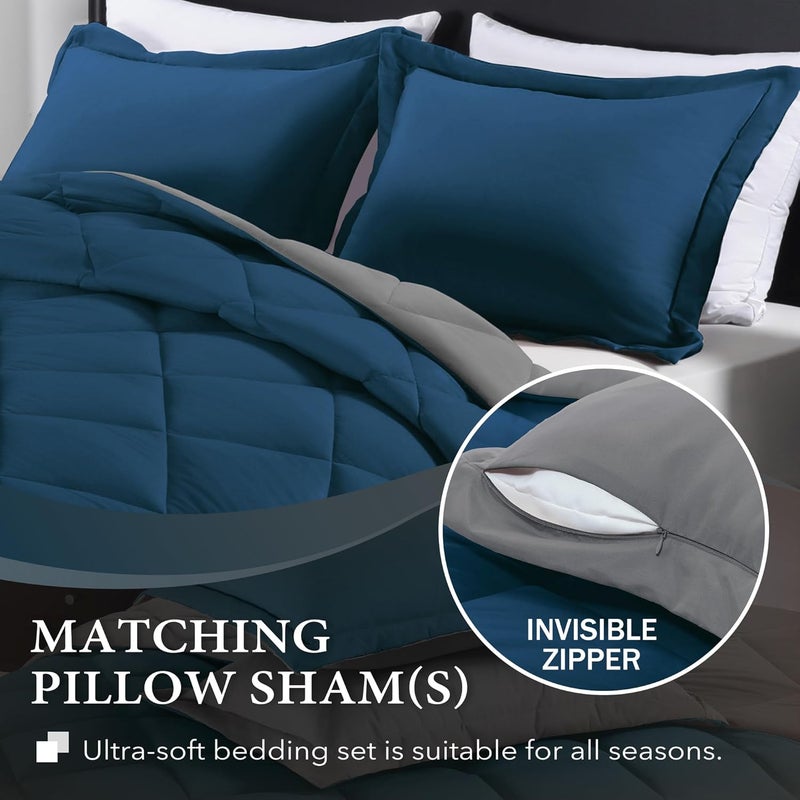 downluxe California King Comforter Set - Ocean and Grey Cal King Comforter Set, Soft Bedding Sets for All Seasons - 3 Pieces - 1 Comforter (104"x96") and 2 Pillow Shams(20"x36") - Image 3