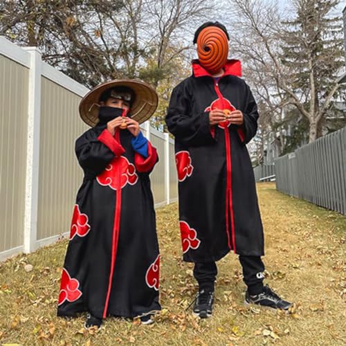 PATPAT® Akatsuki Costume Akatsuki Cloak Set of 4Pcs, Anime Cosplay itachi costume for Women Men with Headband Necklace & Ring for Halloween, Cosplay, Party - Size XL - Image 5