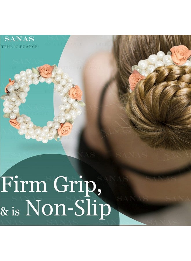 Sanas Rubber Bands 5Pcs Fancy Hair Bands For Girls Hair Ties For Women Ponytail Holder Bow For Girls Pearl Flower Hair Scrunchies Hair Accessories Elastic Rubber Bands Multicolours 5Pcs - Image 2