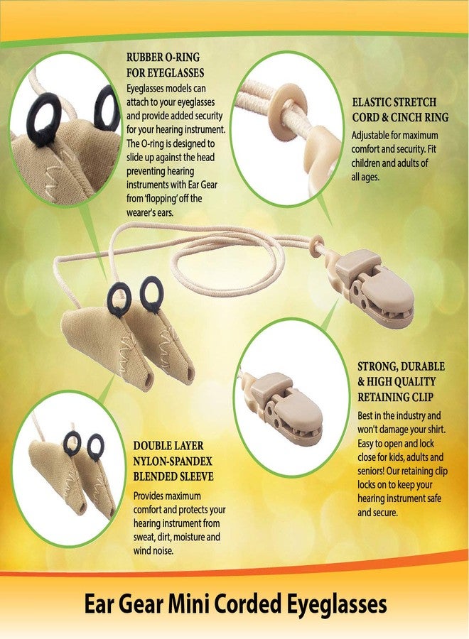Ear Gear Mini Corded Eyeglasses - Protect Hearing Aids or Hearing Amplifiers from Dirt, Sweat, Moisture, Loss, Wind - Fits Hearing Instruments 1” to 1.25” - Image 2