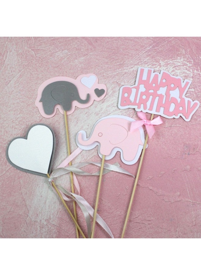 Baking Cake Decoration Baby Hundred Days Celebration Elephant Baby Birthday Card Birthday Party Dessert Dress Up-Specifications:Love Elephant Happy Birthday (pink) - Image 1