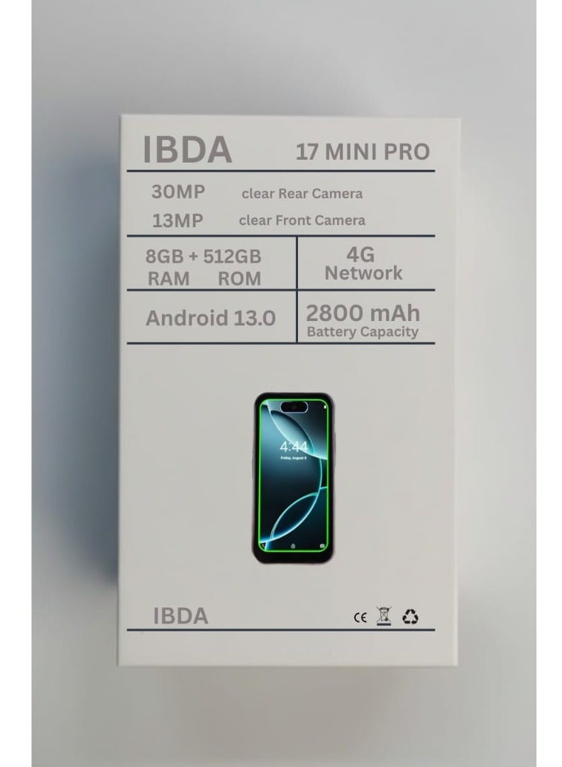 IBDA 17 pro max mini Small Mobile Phone, 4" AMOLED Display & Logo, 8 RAM / 512 ROM, Compact Finger Small Size Android Mobile, Dual SIM, Pocket Smartphone, 4G Network Cell Phone, High Quality Cameras - Image 3