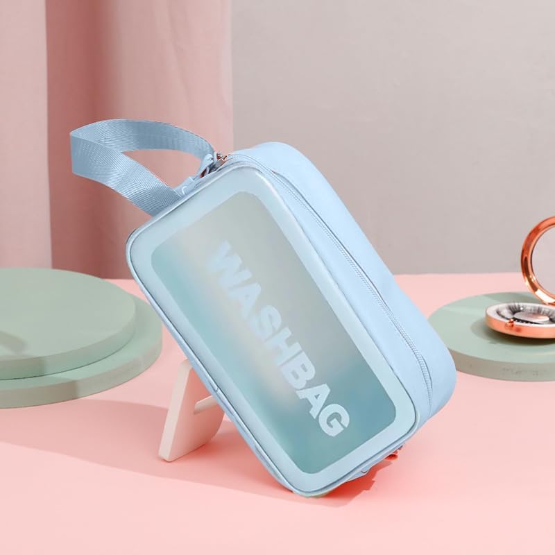 TS WITH TECHSUN Makeup Pouch Travel Toiletries Organizer Cosmetic Bags Portable Organizer Case Carry Pouch for Women Bathroom, Travel Essentials for Women, Toiletry Bag (Small, Blue) - Image 3