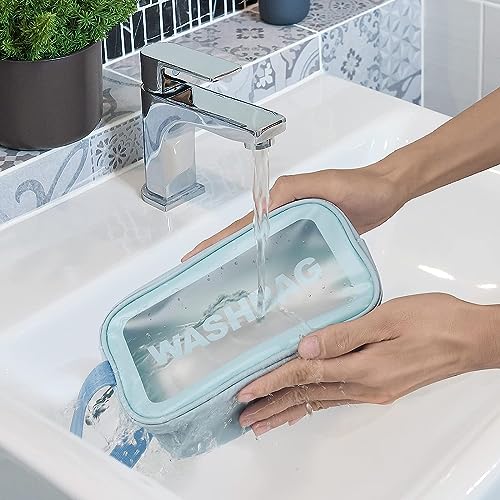 TS WITH TECHSUN Makeup Pouch Travel Toiletries Organizer Cosmetic Bags Portable Organizer Case Carry Pouch for Women Bathroom, Travel Essentials for Women, Toiletry Bag (Small, Blue) - Image 2