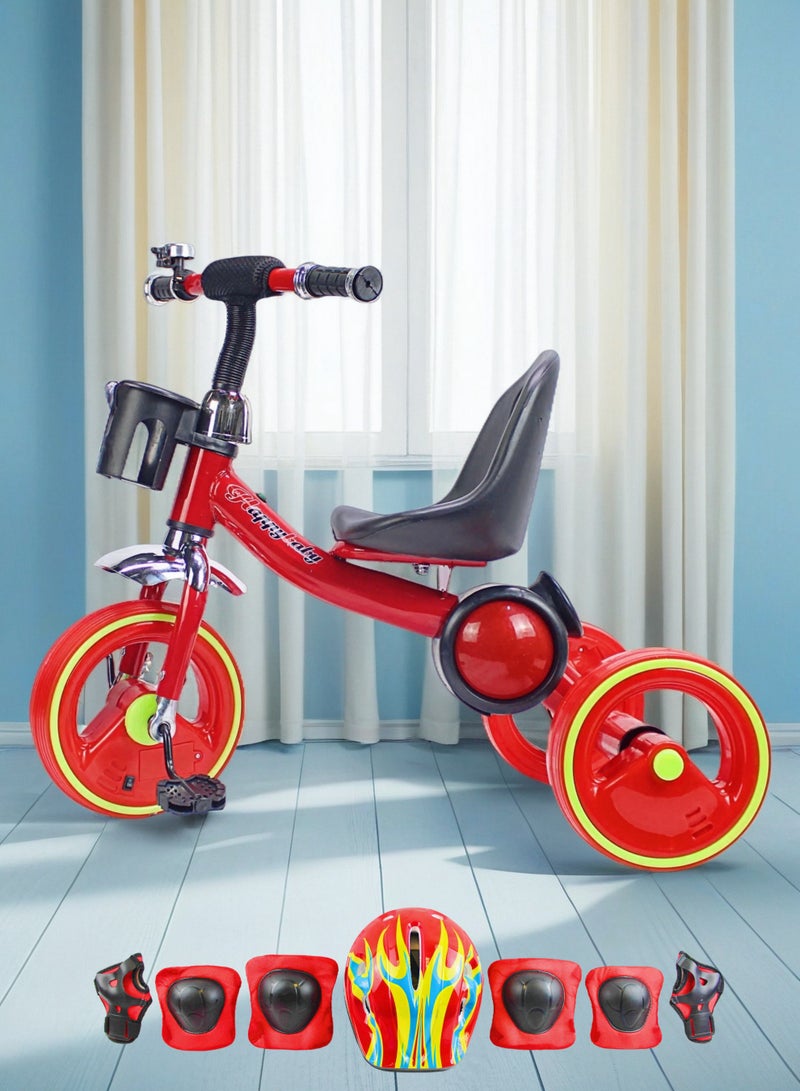 EASY FUTURE Baby Ride-On Tricycle for Kids Fun Bicycle Toy with Lights, Music & Basket (Choose Blue, Red or Pink) Package Include Full Protective Gear Set - Image 1