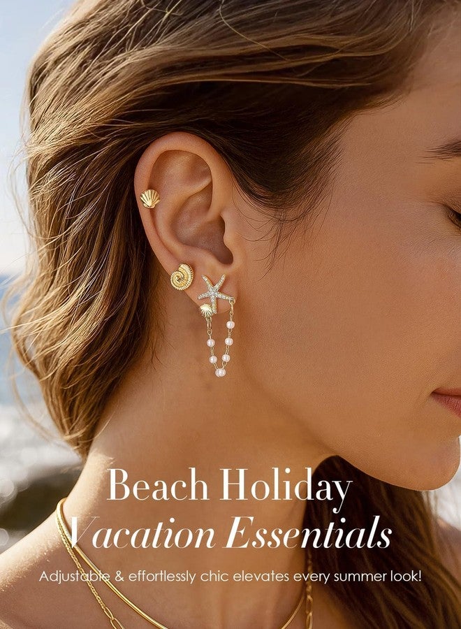 SYGY 3 Pairs Starfish Earrings for Women, Mini Gold Starfish, Conch & Shell Stackable Earrings Set, Dainty Layered Beach Studs for Women, Summer Vacation Coastal Jewelry - Image 3