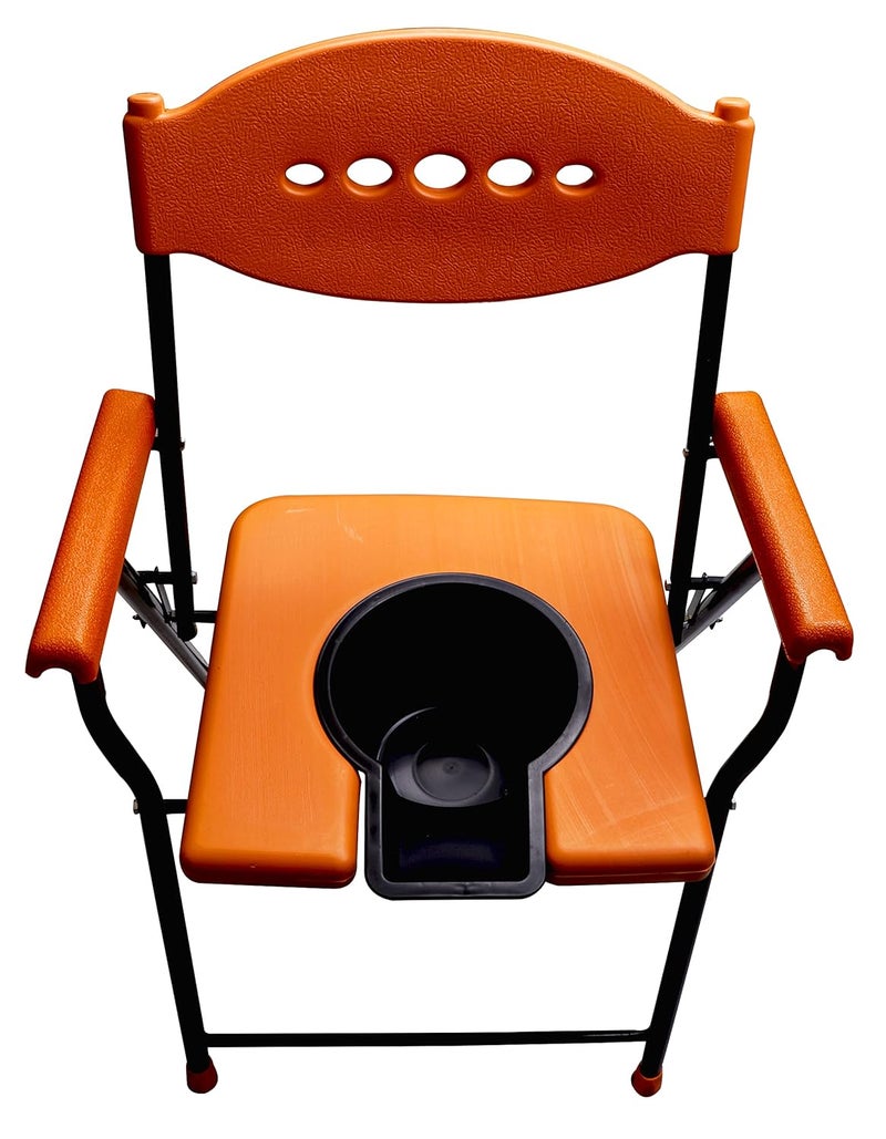 COMPORT Folding Elderly Disabled Man And Pregnant Woman Stainless Steel Shower And Bathing Room Mobile Commode Chair With Toilet Seat Comfortable Safe Toliet Stool Anti-Skid (reen With pot) (Orange) - Image 2