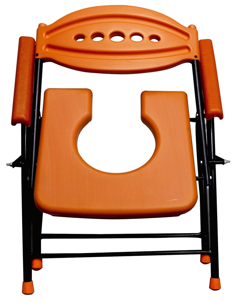 COMPORT Folding Elderly Disabled Man And Pregnant Woman Stainless Steel Shower And Bathing Room Mobile Commode Chair With Toilet Seat Comfortable Safe Toliet Stool Anti-Skid (reen With pot) (Orange) - Image 3