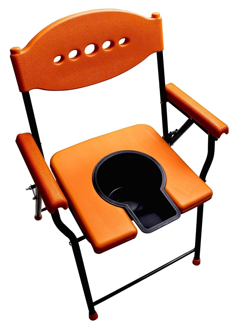 COMPORT Folding Elderly Disabled Man And Pregnant Woman Stainless Steel Shower And Bathing Room Mobile Commode Chair With Toilet Seat Comfortable Safe Toliet Stool Anti-Skid (reen With pot) (Orange) - Image 1