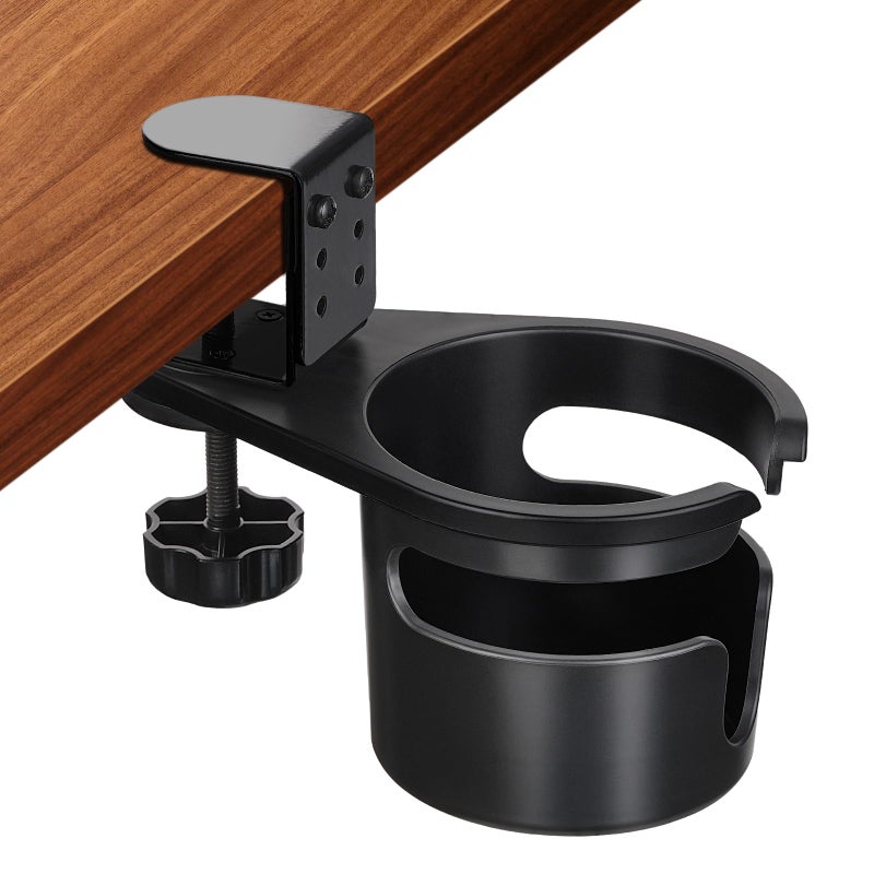 MYITYARD Desk Cup Holder Clamp AntiSpill Clip On Table Cup Holder Rotatable Water Bottle Stand Drink Coffee Mug Storage Office Accessories for Home and School Black - Image 2