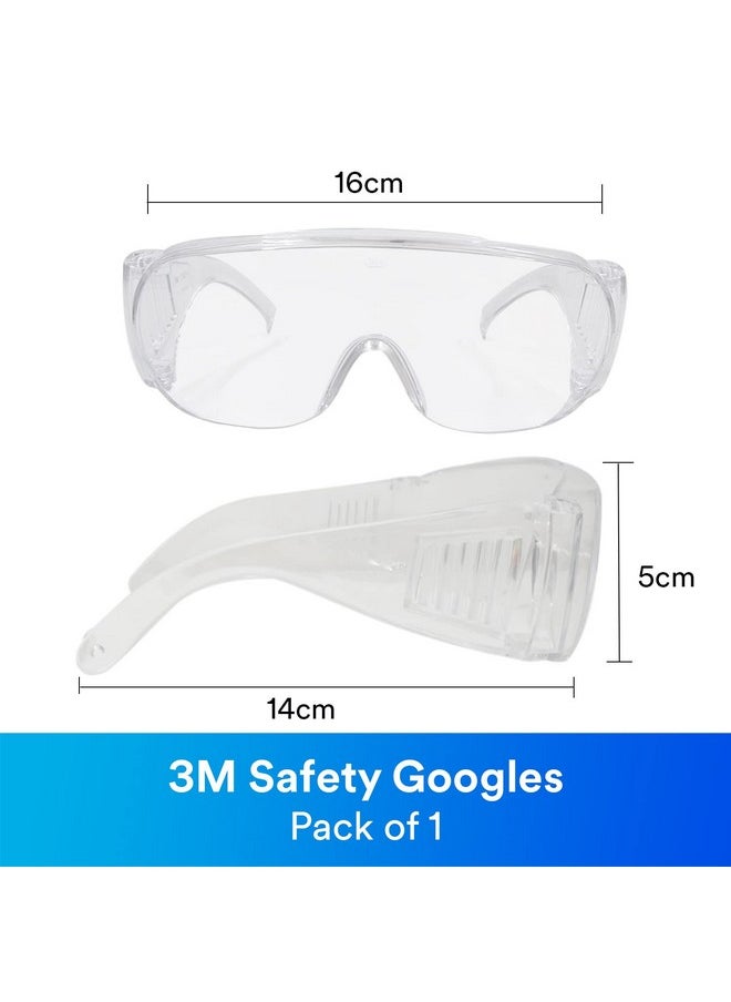 3M 3M 1611 Safety Goggles Hard Coat Eyewear, Over The Spectalar Eye Protector, Anti Pollution Goggles For Multipurpose Use In Riding Motorcycle, Construction, Clear Transparent Goggles (Pack of 1)  - Image 2