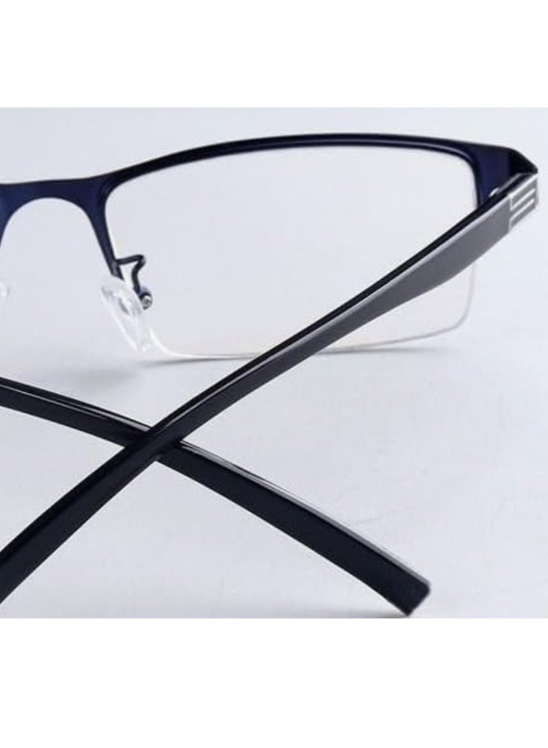 بوما للبصريات أليكس +1.5 - نظارات قراءة للرجال والنساء. نظارات طبية تصحيحية، وعدسات مانعة للضوء الأزرق لتخفيف إجهاد العين. للجنسين - إطار معدني نصفي.  متوفر بثلاثة ألوان: أسود، رمادي، أو أزرق. - Image 2