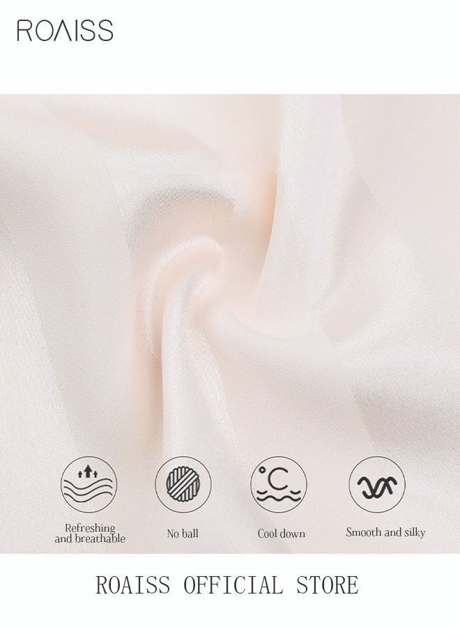 NIBEMINENT 2 Piece Pajama Set Women's Short Sleeve Shorts Girls Lace Stripes Sleepwear Sets Ladies Loungewear Soft Home Wearing Clothes Spring Summer Nightwear Creamy White  - Image 4