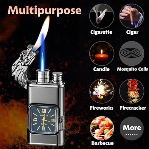 XQBBIDM Torch Lighter, Magic Dual Flame Dragon Lighter with Portable Size, Windproof Lighter with Visible Fuel Tank, Adjustable Flame Refillable Butane Lighter for Men Friends Gifts (Without Butane)- Gold-d - Image 2
