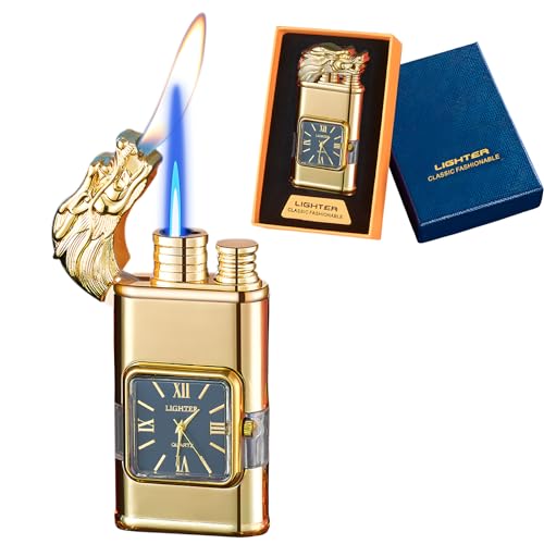 XQBBIDM Torch Lighter, Magic Dual Flame Dragon Lighter with Portable Size, Windproof Lighter with Visible Fuel Tank, Adjustable Flame Refillable Butane Lighter for Men Friends Gifts (Without Butane)- Gold-d - Image 1