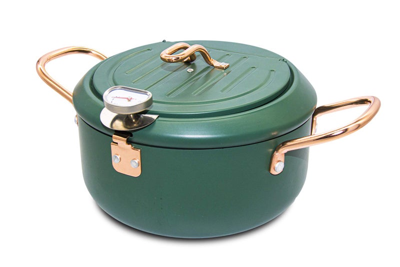 Cyrder Japanese Tempura Deep Fryer Pot with Fahrenheit Thermometer 23L Nonstick Carbon Steel Oil Fryer Fried TempuraChickenFishShrimp Easy Clean Green Tempura Pan 82inch