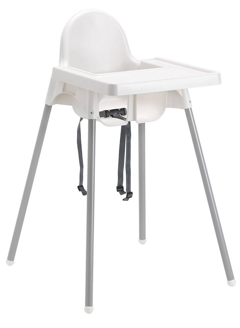 SkyTwo Portable Highchair with Tray and Safety Belt – Silver/White for Kids - Image 1