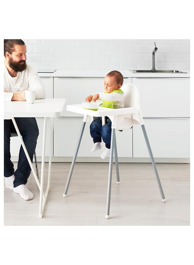 SkyTwo Portable Highchair with Tray and Safety Belt – Silver/White for Kids - Image 2
