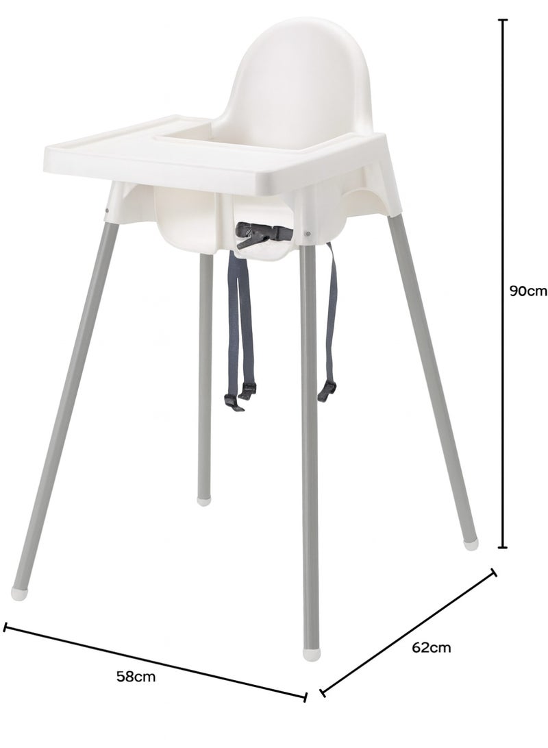 SkyTwo Portable Highchair with Tray and Safety Belt – Silver/White for Kids - Image 3