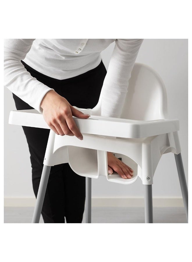 SkyTwo Portable Highchair with Tray and Safety Belt – Silver/White for Kids - Image 5