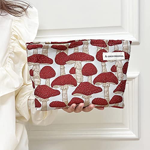STARDW Cute Makeup Bag Aesthetic Cosmetic Bags for Women Girls, Travel Toiletry Bag Large Capacity Zipper Makeup Pouch, Purse Organizer Pouches,Canvas Lining (Red Mushroom) - Image 3