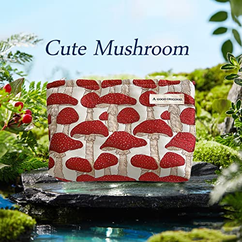 STARDW Cute Makeup Bag Aesthetic Cosmetic Bags for Women Girls, Travel Toiletry Bag Large Capacity Zipper Makeup Pouch, Purse Organizer Pouches,Canvas Lining (Red Mushroom) - Image 2