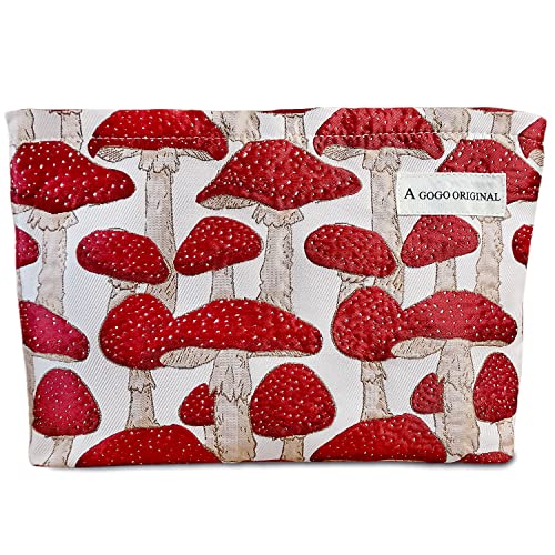 STARDW Cute Makeup Bag Aesthetic Cosmetic Bags for Women Girls, Travel Toiletry Bag Large Capacity Zipper Makeup Pouch, Purse Organizer Pouches,Canvas Lining (Red Mushroom) - Image 1