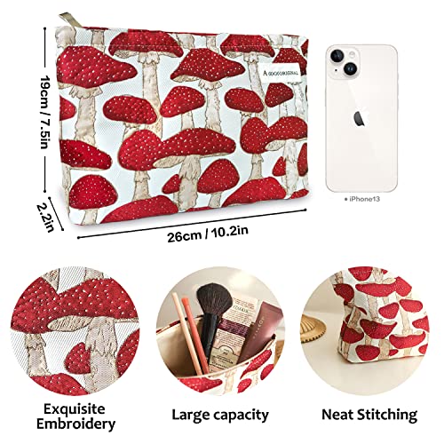 STARDW Cute Makeup Bag Aesthetic Cosmetic Bags for Women Girls, Travel Toiletry Bag Large Capacity Zipper Makeup Pouch, Purse Organizer Pouches,Canvas Lining (Red Mushroom) - Image 4