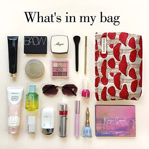 STARDW Cute Makeup Bag Aesthetic Cosmetic Bags for Women Girls, Travel Toiletry Bag Large Capacity Zipper Makeup Pouch, Purse Organizer Pouches,Canvas Lining (Red Mushroom) - Image 5