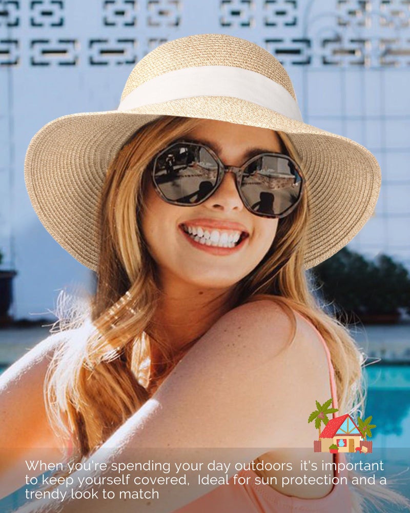 FURTALK Womens Beach Sun Straw Hat UV UPF 80+ Travel Foldable Brim Summer UV Hat - Image 4