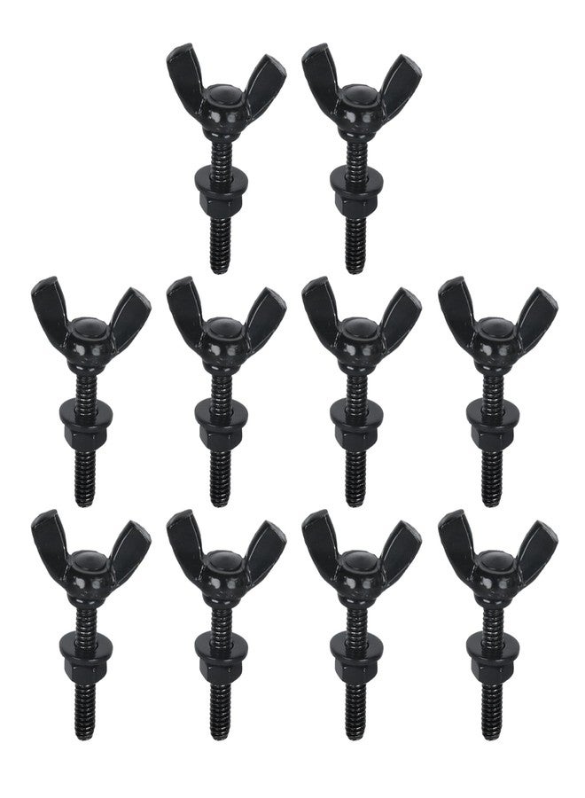 Pastlla 10 Pcs M4 0.8x20mm 304 Stainless Steel Wing Butterfly Screws with 10 Pcs Nuts and 10 Pcs Round Steel Plates, Wing Bolt Thumb Hand Screws for Electronic Equipment (M4, Black) - Image 1
