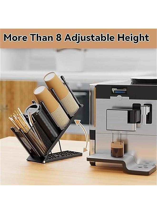 ميكسد حامل الكأس وغطاء ، قابل للتعديل حامل فنجان القهوة منظم 4 مقصورات كأس المتاح موزع ، سلة تخزين مع سترو حبوب البن ، ومناسبة للقهوة الوقوف بار كونترتوب صالة معدنية سوداء - Image 5