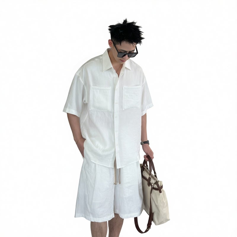 Men's Summer Sport Casual Set High Stretch Breathable Loose Short Sleeve Shorts Two Piece - Image 1