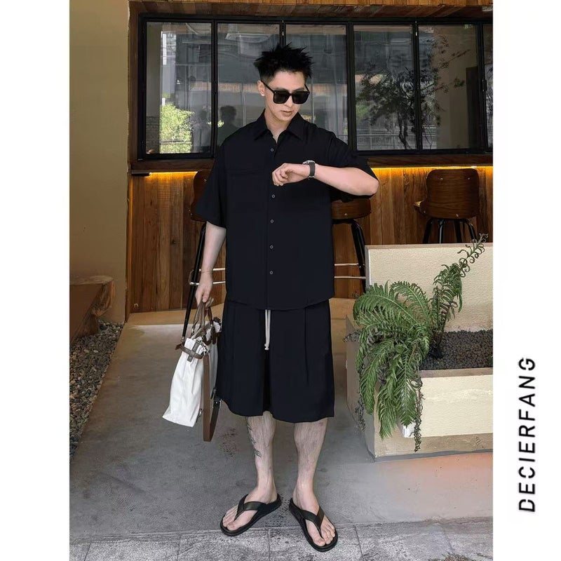 Men's Summer Sport Casual Set High Stretch Breathable Loose Short Sleeve Shorts Two Piece - Image 2