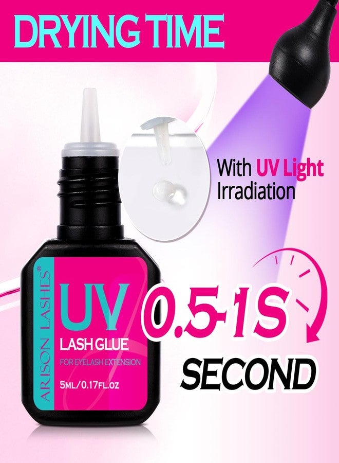 ARISON LASHES Eyelash Extension UV Eyelash Glue 5ml Lash Extensions 1 Sec Quick Dry Strong Bond UV Lash Glue Adhesive Waterproof Safe No Irritation 75 Days Long Lasting for Professional Use Only(5ML) - Image 2