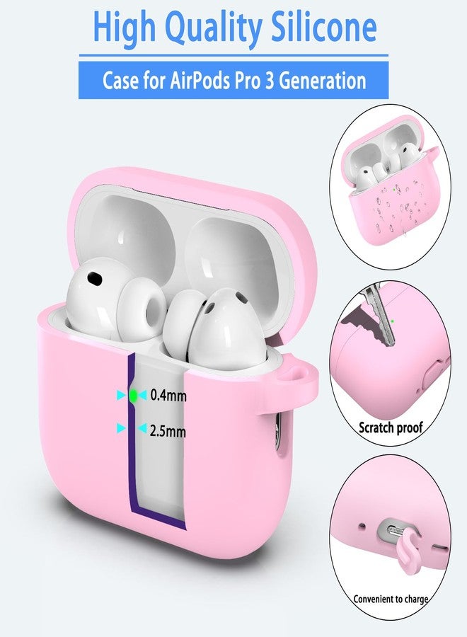 MHYALUDO غطاء حماية MHYALUDO لسماعات AirPods Pro من الجيل الثالث، مصنوع من السيليكون الناعم المقاوم للصدمات والمناسب للاستخدامات العسكرية، مع حبل تعليق ومجموعة تنظيف، وإضاءة LED أمامية مرئية، باللون الوردي. - Image 3