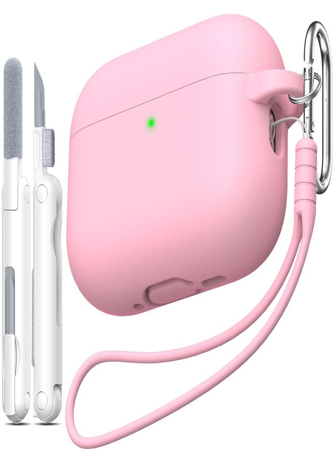 MHYALUDO غطاء حماية MHYALUDO لسماعات AirPods Pro من الجيل الثالث، مصنوع من السيليكون الناعم المقاوم للصدمات والمناسب للاستخدامات العسكرية، مع حبل تعليق ومجموعة تنظيف، وإضاءة LED أمامية مرئية، باللون الوردي. - Image 1